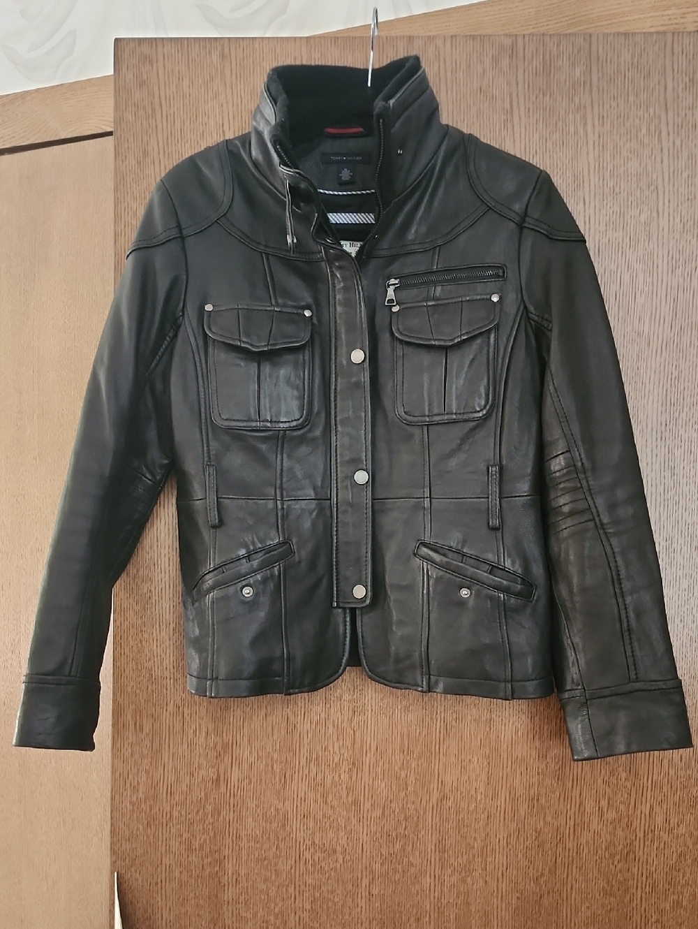 Tommy Hilfiger Black Leather Military Field Jacket